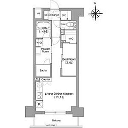 コンフォリア・リヴ博労町一丁目Q 14階1LDKの間取り