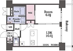 プレサンス九条グランデリーヴ 15階1LDKの間取り