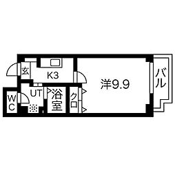 ドーム千代崎 3階1Kの間取り