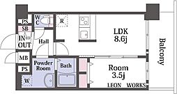プレサンス京橋GREEN YARDアルミラ 1LDKの間取図画像