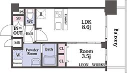 プレサンス天王寺ヴィヴァン 1003 10階1LDKの間取り