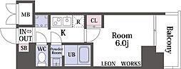 プランドール新北野 1Kの間取図画像