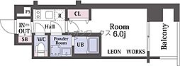 レオンコンフォート梅田北 1Kの間取図画像