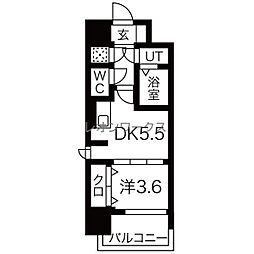 レジュールアッシュウェストレジデンス 1DKの間取図画像