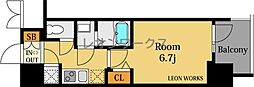 レジュールアッシュ中之島サウス 1Kの間取図画像