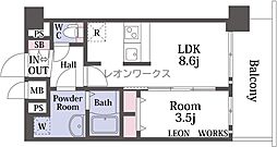 プレサンス京橋GREEN YARDアルミラ 1LDKの間取図画像