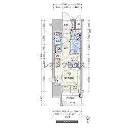 プレサンスタワー北浜 1Kの間取図画像