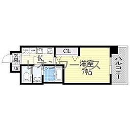 Luxe大正 1Kの間取図画像