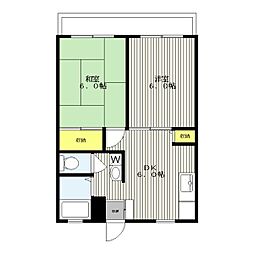 パークサイド岸根 2DKの間取図画像