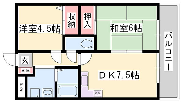 サンシャイン佐野 ｜兵庫県姫路市八代(賃貸マンション2DK・3階・43.74㎡)の写真 その2