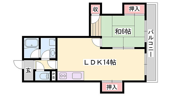 寿ハイツ ｜兵庫県姫路市城北新町1丁目(賃貸マンション1LDK・3階・45.63㎡)の写真 その2