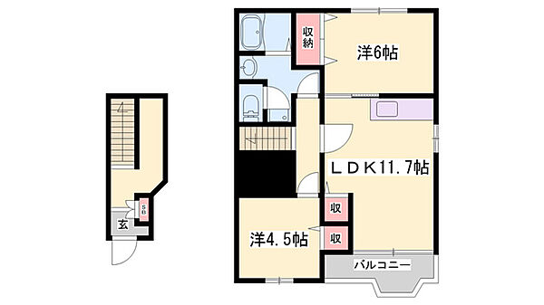 ファミィーユI ｜兵庫県加東市多井田(賃貸アパート2LDK・2階・58.12㎡)の写真 その2