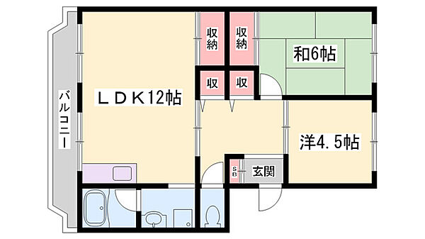 八丈岩マンション ｜兵庫県姫路市新在家4丁目(賃貸マンション2LDK・1階・54.74㎡)の写真 その2