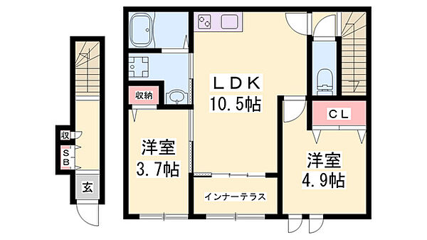 コントレイル糸引 ｜兵庫県姫路市継(賃貸アパート2LDK・2階・52.58㎡)の写真 その2