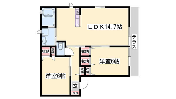 パラシオ・デル・ソル ｜兵庫県加西市北条町横尾(賃貸アパート2LDK・1階・58.10㎡)の写真 その2