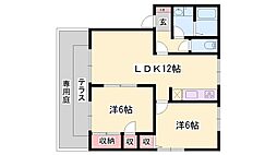 サニーハイツ田寺A棟 2LDKの間取図画像