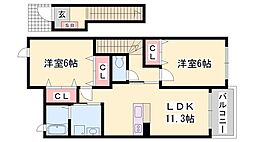 エーデル緑ケ丘D 2LDKの間取図画像