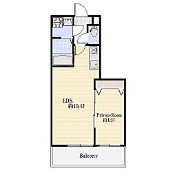シェリル加古川 3階1LDKの間取り