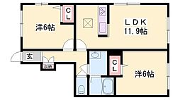 モンブラン 1階2LDKの間取り