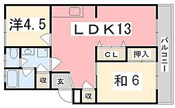 ハイツ北条口 2LDKの間取図画像