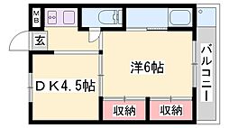 ビレッジハウス今在家2号棟 1DKの間取図画像