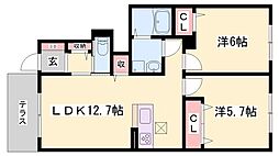 アトリエール上中A 2LDKの間取図画像