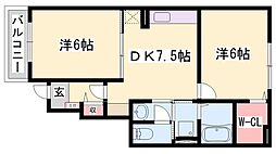 メゾン・ド・キャッスル赤穂 2DKの間取図画像