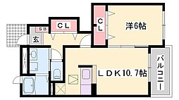 エンジェルクリーク 1LDKの間取図画像