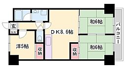 土山ヤングコーポ 3DKの間取図画像