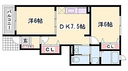 ウッズ・スクエアーA 2DKの間取図画像