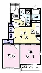 プロムナードB棟 2DKの間取図画像