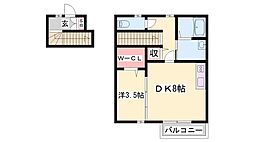 コンフォート新野辺C棟 1DKの間取図画像