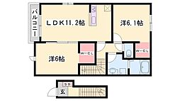 サンリット福崎2 2LDKの間取図画像