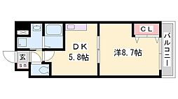 イースト・フィオーレ 1DKの間取図画像