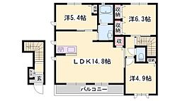 カンパーニュB棟 3LDKの間取図画像