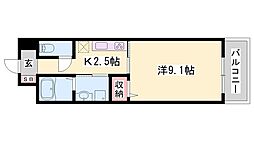 ポーシェガーデン3 1Kの間取図画像