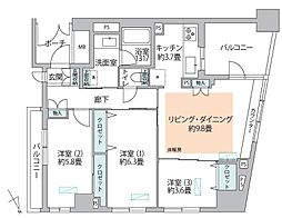 コスモ上野パークサイドシティ 3LDKの間取図画像
