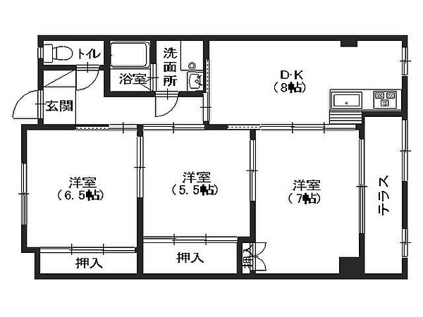 仲野マンション ｜広島県広島市安佐南区八木3丁目(賃貸マンション3LDK・1階・68.80㎡)の写真 その2