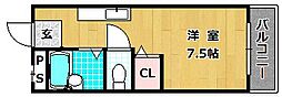レオハイム長尾3 ワンルームの間取図画像