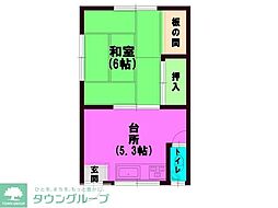 第2八十吉荘 2階1Kの間取り