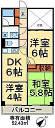ライオンズヒルズ松戸 3階3DKの間取り