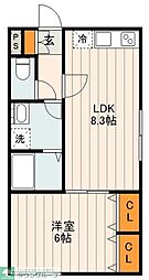 Grado Kita-Ayase 2階1LDKの間取り