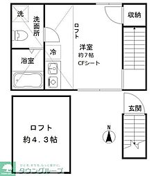 東京メトロ千代田線 北綾瀬駅 徒歩13分の賃貸アパート 2階ワンルームの間取り