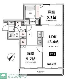 仮称）メゾン・ド・ソレイユ 2階2LDKの間取り