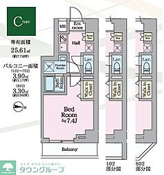 HY's KAMEARI 1Kの間取図画像