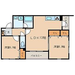 ワイズハピネス 2LDKの間取図画像