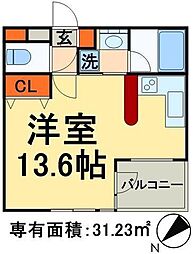カスタリア北上野 ワンルームの間取図画像