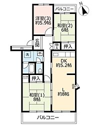 UR都市機構高津団地2-29 3LDKの間取図画像