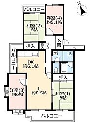 UR都市機構高津団地2-29 4LDKの間取図画像
