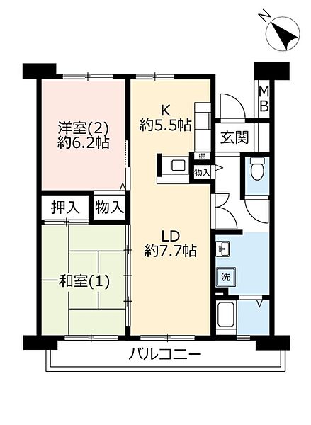 UR浦安ニューシティ美浜西エステート ｜千葉県浦安市美浜2丁目(賃貸マンション1LDK・3階・65.01㎡)の写真 その2